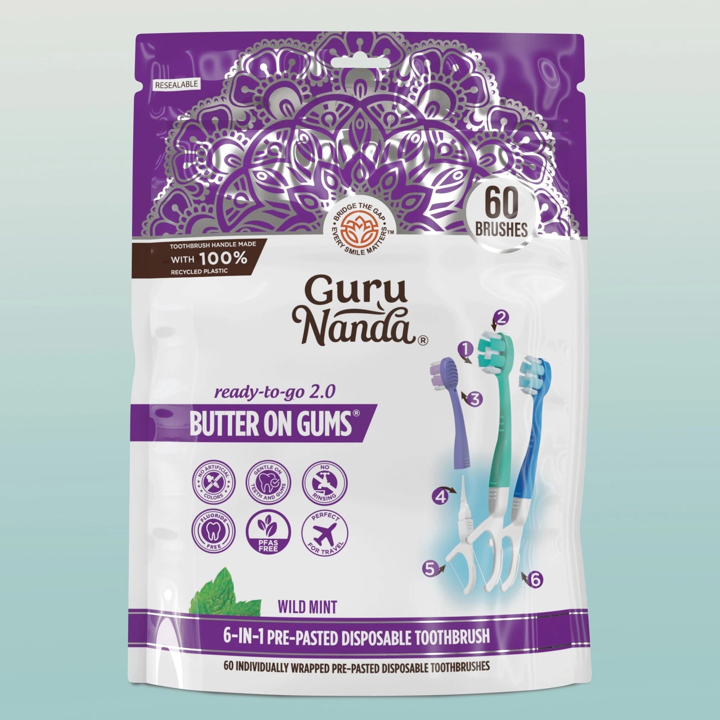 6-in-1ReadytoGoButteronGumsPre-PastedToothbrushes2.0–60Count