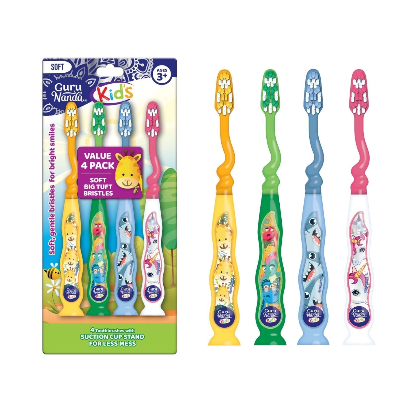 FunAnimalsKids'ToothbrushwithSuctionCup–4Pack