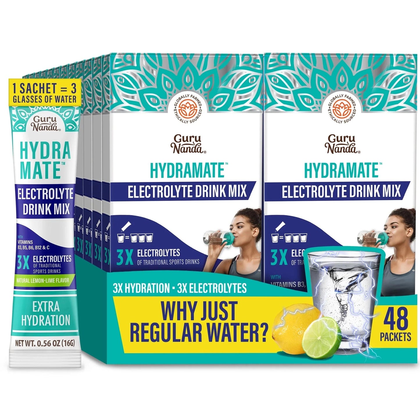 HydramateElectrolyteDrinkMix,LemonLime–48Count