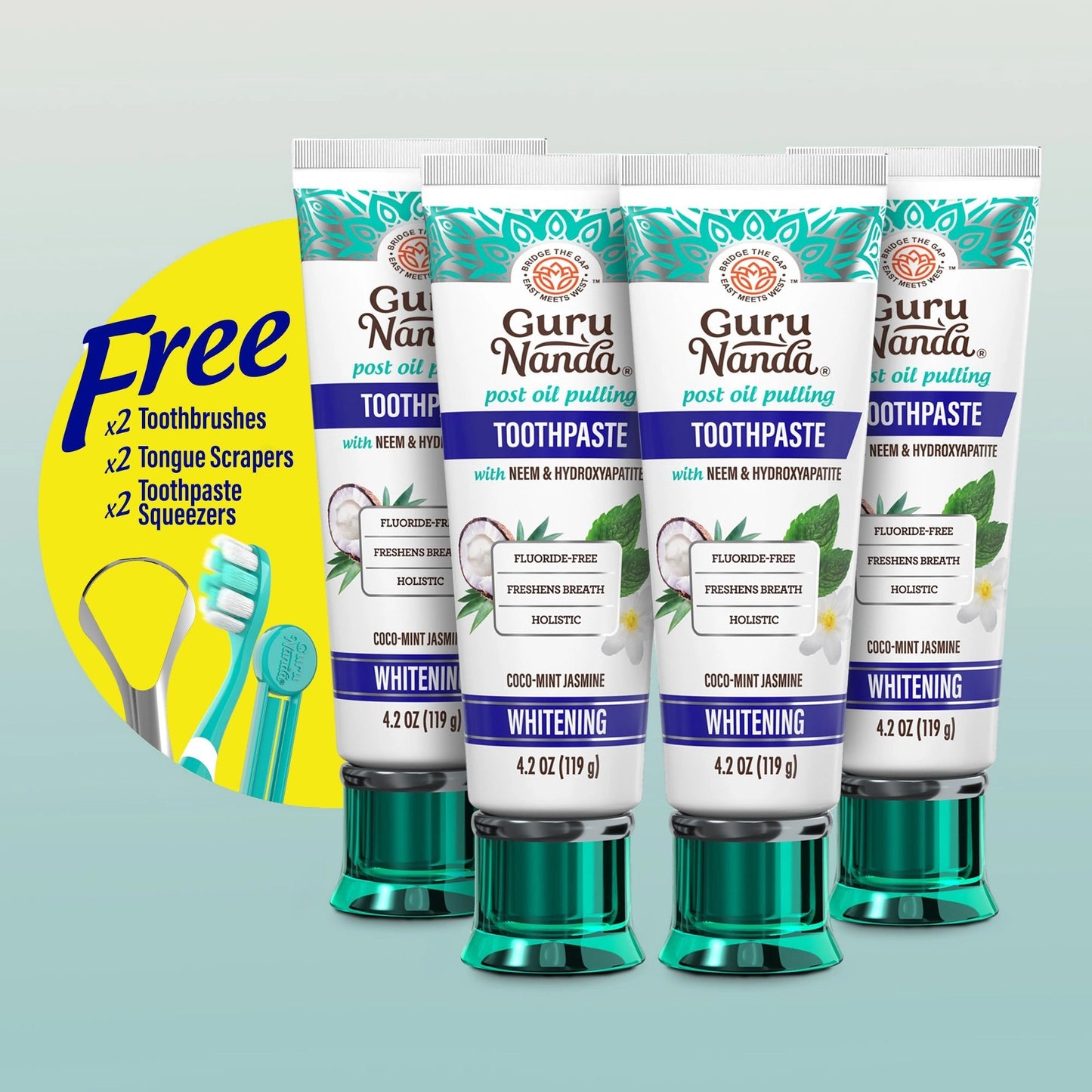 Hydroxyapatite&NeemWhiteningToothpaste,FluorideFree–4.2oz–4Pack