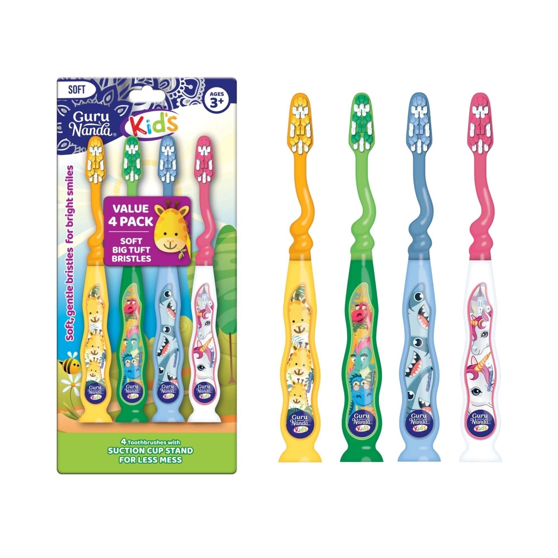 FunAnimalsKids'ToothbrushwithSuctionCup–4Pack