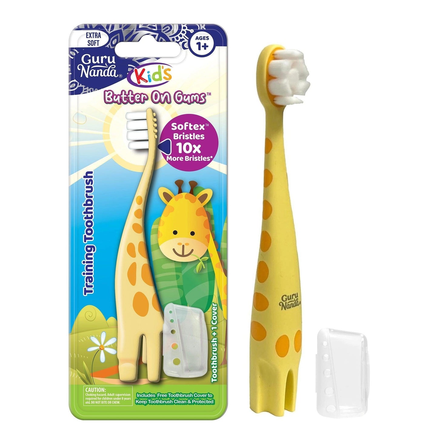 KidsButteronGumsGiraffeTrainingToothbrushwithCover–1Pack