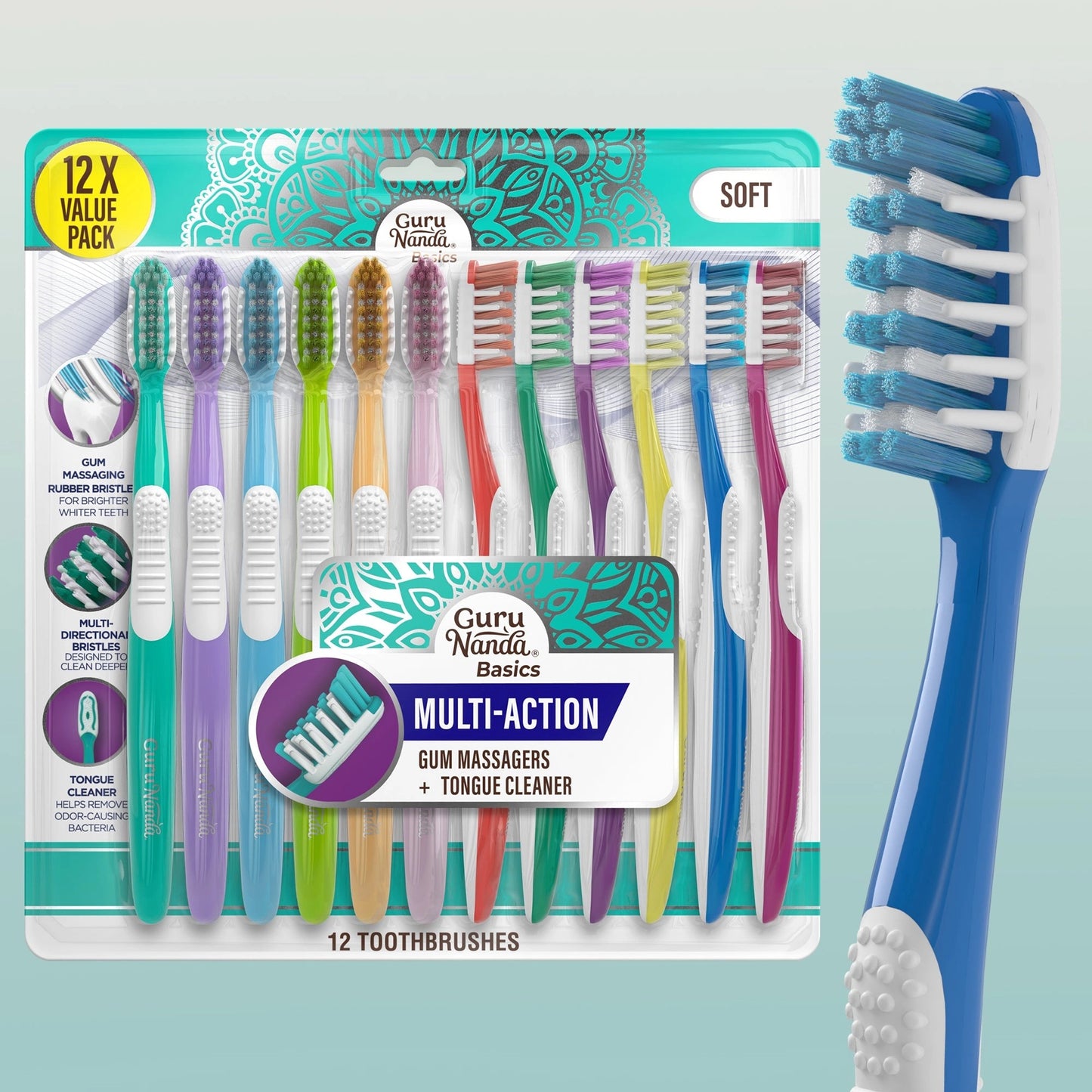 Multi-ActionToothbrushwithTongueCleaner–12Pack